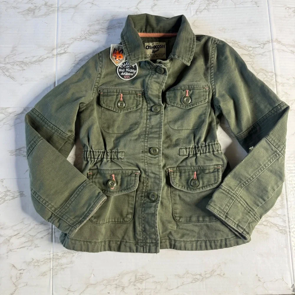 OshKosh B'gosh Kids‎ Girls Varsity Athletics Fox Patch Military Jacket Green 8